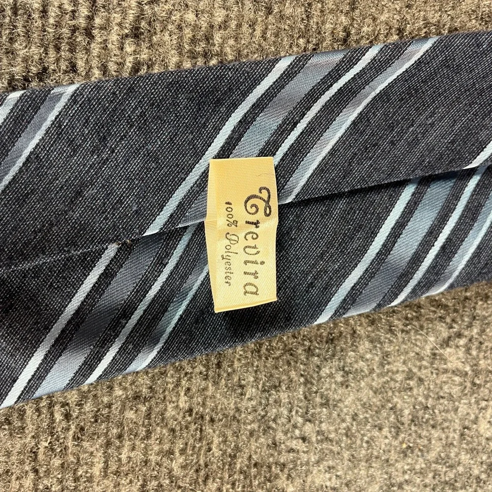 Trevira Mens Navy Blue Slate Striped Polyester Necktie Classic Formal Tie